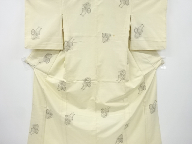 アンティーク　御所車模様織り出し　手織り紬単衣着物